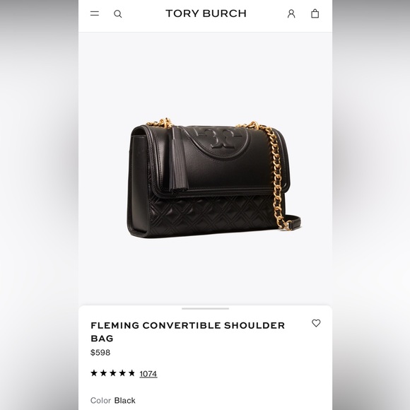 $598 Tory Burch Fleming Convertible Shoulder Bag black leather - Picture 1 of 16